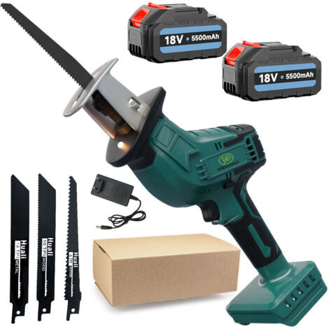 Scie sabre,Scie alternative sans fil, scie à sabre à vitesse variable, 4 lames, pour la coupe de tuyaux en PVC en métal +2x batterie de 5500mAh+chargeur Rapide , compatible avec la batterie makita