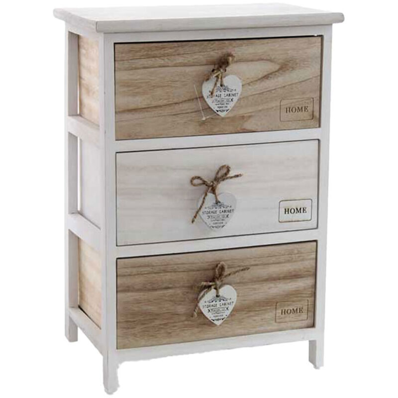 Cassettiera Shabby Chic 4 Cassetti - Legno Di Paulownia, Colori Bianco/beige/grigio, 79x30x24 Cm