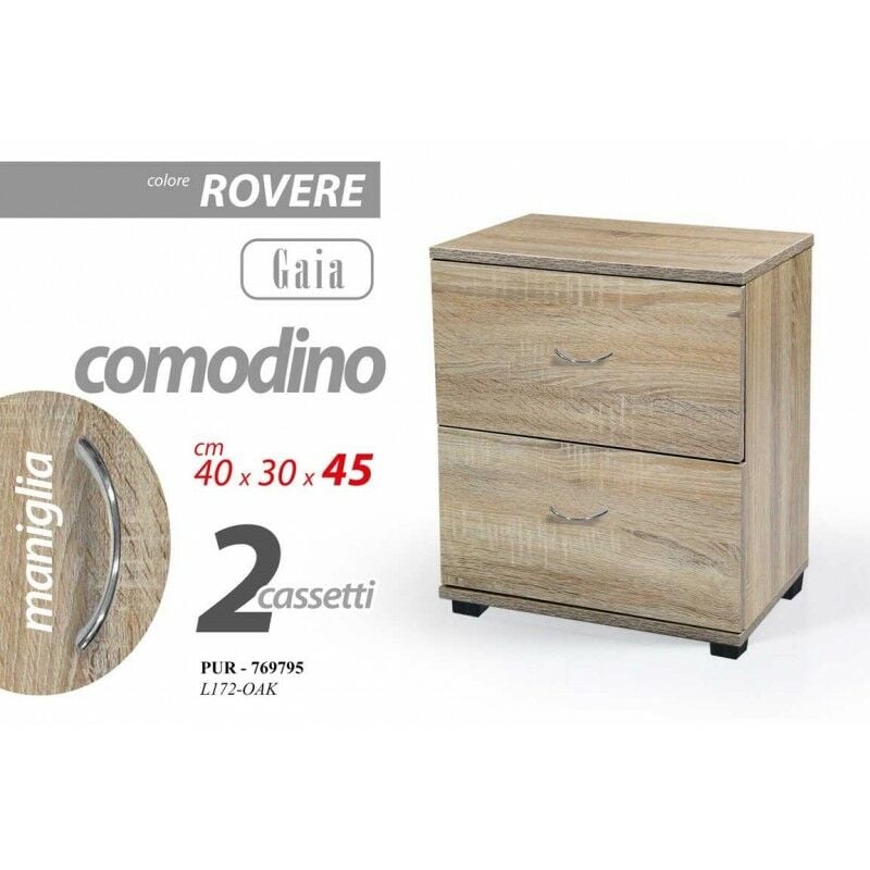 Comodino cameretta rovere cm 43 x 40 x 44 h due cassetti