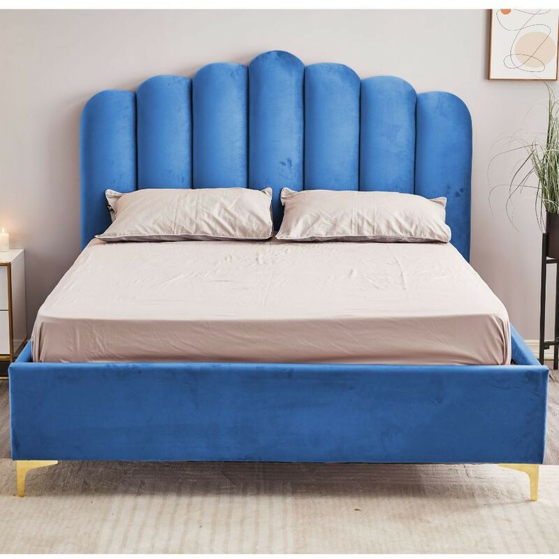 Letto matrimoniale contenitore testiera cuciture verticali Aki blu