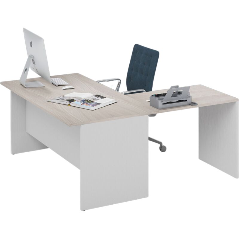 Habitdesign Scrivania Multiposizione Adapta XL – Tavolo A L O Dritto Con Contenitore, Bianco E Grigio Cemento - 3