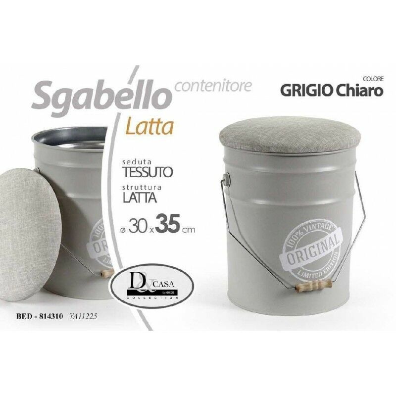 Sgabello in secchio latta grigio chiaro cm 30 x 28 x 35 h