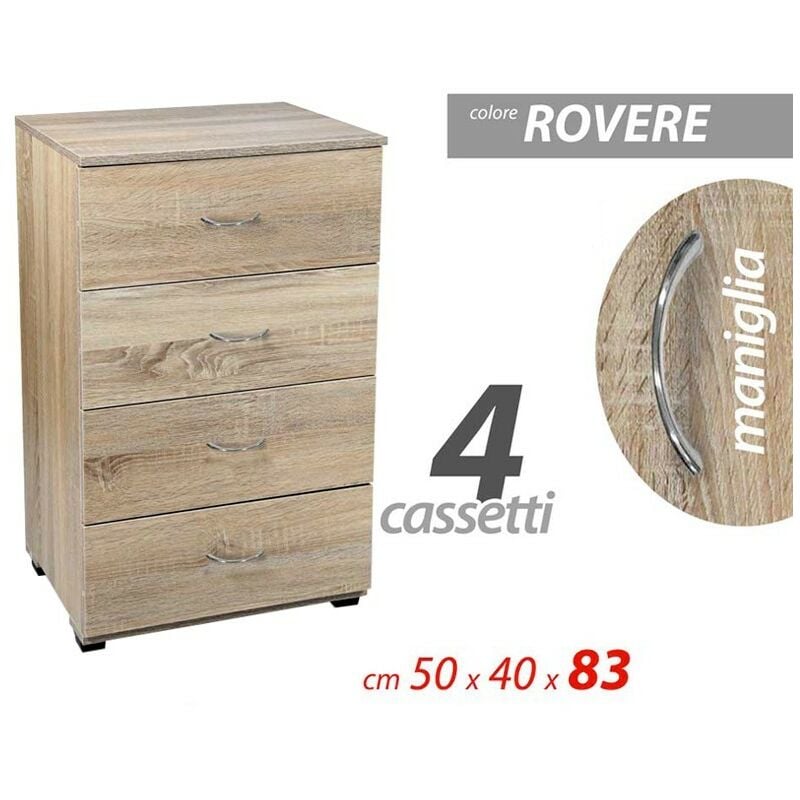 Comodino cameretta rovere cm 43 x 40 x 44 h due cassetti