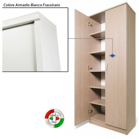 Armadio scarpiera bianco mobile due ante multiuso 6 ripiani cm182x71x38