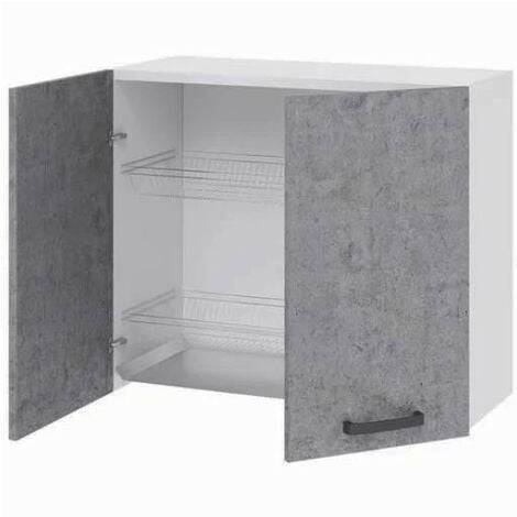 Pensile scolapiatti per cucina grigio cemento con 2 ante Cm 80x32xH 72