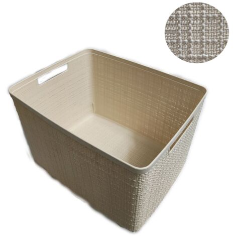Elegante cesto grande in juta con finitura in plastica beige