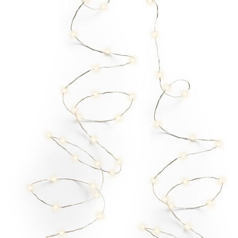 Lights4fun Ghirlanda Pre-Illuminata Autunnale e Natalizia di 60 cm con Fogliame Artificiale e 50 LED Bianco Caldo a Pile e Timer per Porta D'Ingresso Arredo Interni ed Esterni