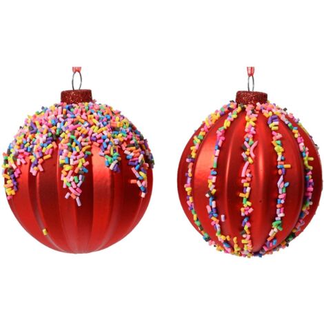 Pallina di natale con Paillettes modello assortito Rosso 8cm (1/3)