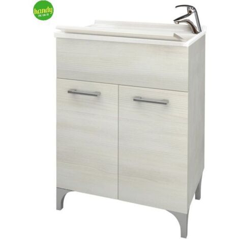 Kit mobile lavatoio in legno rovere bianco 60x50 cm.