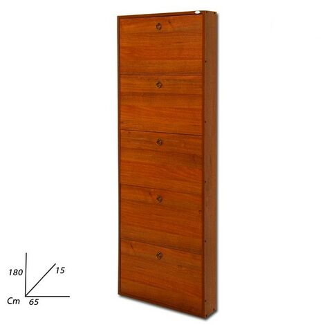 Scarpiera Slim in legno nobilitato 5 ribalte noce antico h.180x65x15 cm