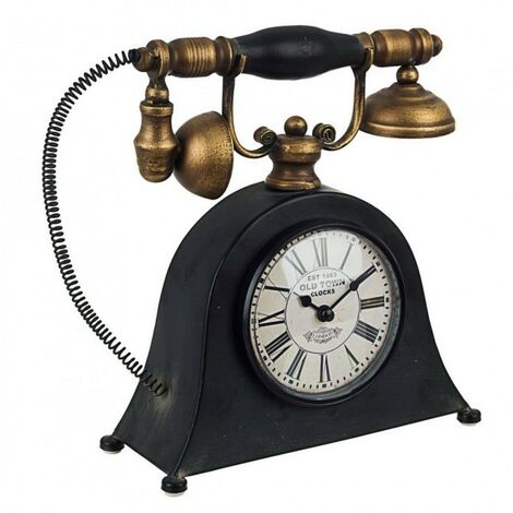 HERCHR Orologio Antico Vecchio Stile Telefono da Tavolo Decorazione per la Casa, Elegante Sveglia per Telefono Vintage a Batteria per l'ufficio Caffè ( YF020-1