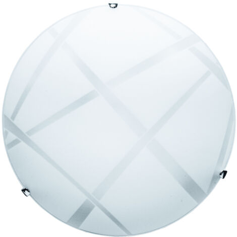 Plafoniera in vetro lastra bianco  ganci cromati  diam. 40xh.11 cm