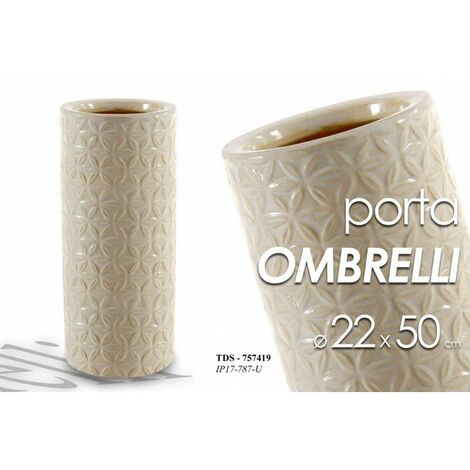 Portaombrelli In Ceramica Lavorato - Design Panna 23x51 Cm Per Ingresso Casa