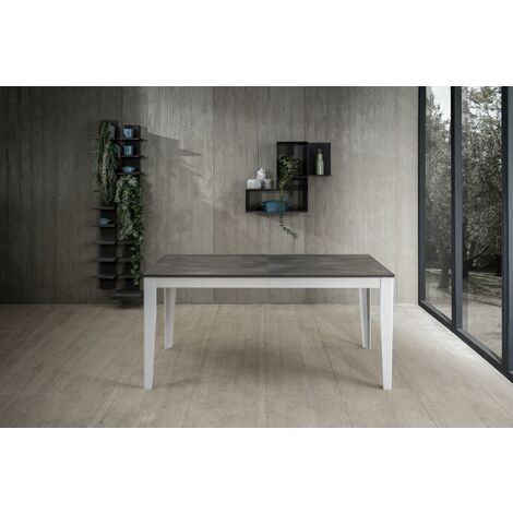 Tavolo allungabile cemento grigio-metallo bianco 90 cm x 156- 316 cm H. 76  cm