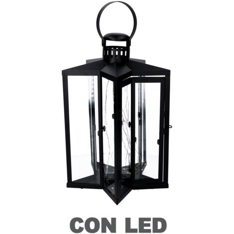 Lanterna in metallo nero tetto abete deco renne cm 16x16x25 h
