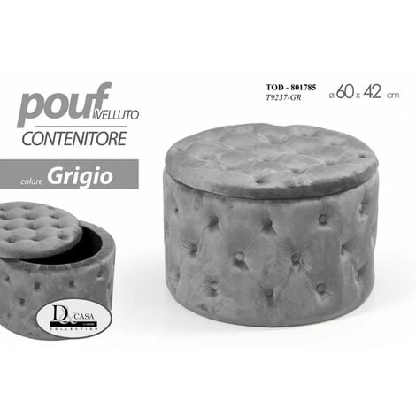 Pouf contenitore velluto grigio arredo scatola cm 60