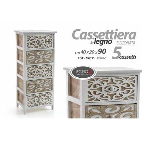 Mobile Cassettiera Bianca Noce 40 in Legno 4 Cassetti Moderna Shabby  Multiuso