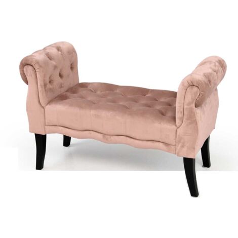 Panca in velluto rosa gambe in legno retro (1/2)