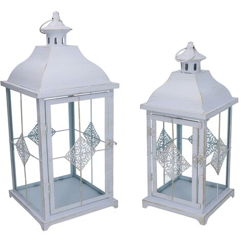 Kate Aspen Lanterna Luminosa In Metallo Bianco Shabby Chic – Porta Tea Light Per Decorazione Rustica, Matrimonio, Casa, Bomboniera - 2
