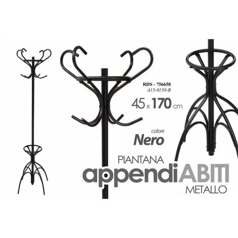 Piantana appendiabiti con portaombrelli metallo nero cm 170