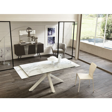Tavolo Allungabile bianco-ceramica marmo bianco 90 cm x 160-240 cm H. 76 cm