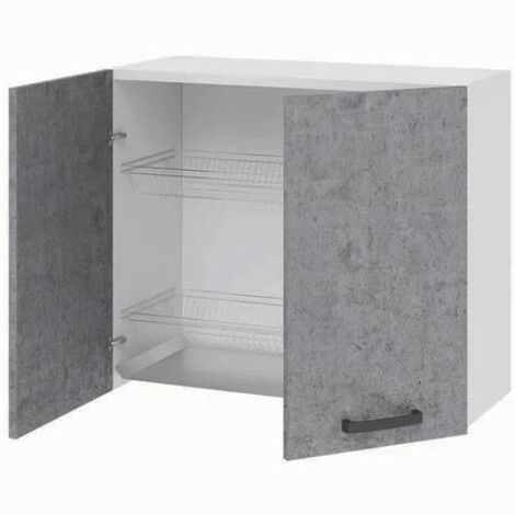 Pensile scolapiatti per cucina grigio cemento con 2 ante Cm 80x32xH 72