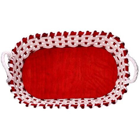 Cesta Vimini Ovale Rossa 33x20cm - Con Nastro Bianco | Per Regali E Strenne Natalizie - Foto 6