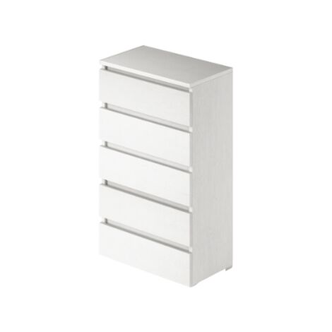 Cassettone Bianco Frassinato in legno nobilitato con 5 cassetti H.124x75x40 cm