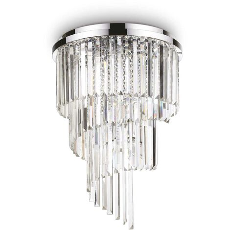 Lampada Da Soffitto Classica In Vetro E Cromo, Diametro 20 Cm, Con Lampadina LED 5W E27 Inclusa, Cavo 150 Cm