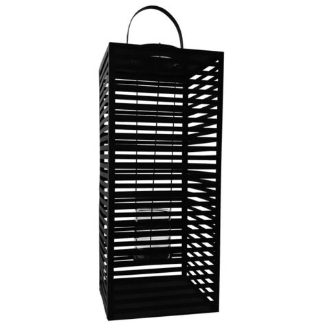 Lanterna da giardino in metallo nero, stile moderno, 25x25 cm, h. 60/70 cm