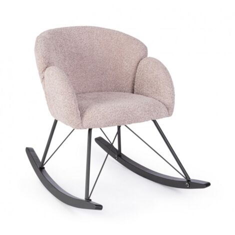 Poltrona A Dondolo Per Bambini ESLIDA - Tessuto Bouclette Grigio/rosa/panna, Piedi In Legno, 50x50x50 Cm - Foto 6