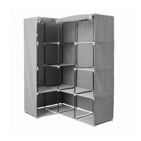 Armadio angolare in metallo e tessuto Grigio dodici ripiani 131x87,5x h169 cm