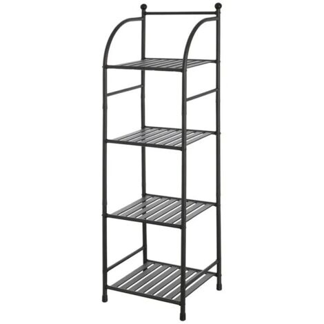 Scaffale da bagno a 4 ripiani con accessorio in metallo di colore nero, altezza 116 cm. (1/2)
