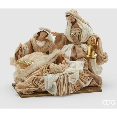 Statuine Presepe In Tessuto Artigianale - Sacra Famiglia In Stoffa Bianca Avorio Con Dettagli In Juta E Merletto, H 20-35 Cm, Perfette Per Il Natale