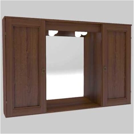 Specchio mobile bagno noce anticato con 2 ante e illuminazione 92x16x63 cm