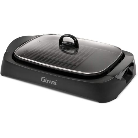 Girmi Bistecchiera XL con Coperchio in Vetro Temperato e Regolazione della Temperatura, Barbecue Elettrico 2200W, Colore Nero BQ90