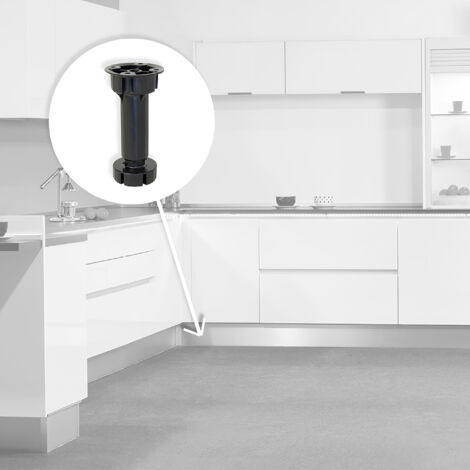 Emuca 2032117 Piedino Regolabile per Cucina o Bagno con Accessori, Nero, H 100mm, Set di 4 Pezzi