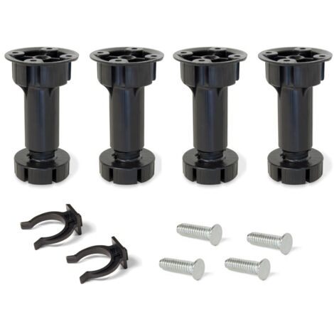 Emuca 2032317 Piedino Regolabile per Cucina o Bagno con Accessori, Nero, H 150 mm, Set di 4 Pezzi
