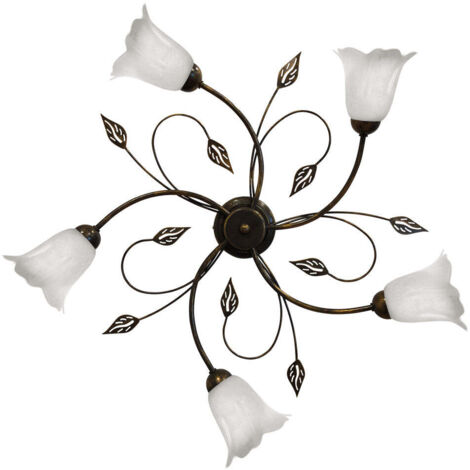 Plafoniera Teresa 5 luci E14 marrone/oro con vetro spugnato bianco (1/2)