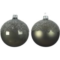 Pallina di natale colore verde muschio assortite con top ricoperto di glitter Ø8 cm