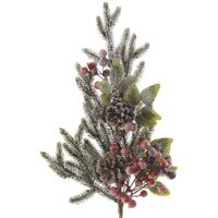 Ramo di Natale con bacche rosse e pigne ghiacciate per interni H 50 x 13 cm