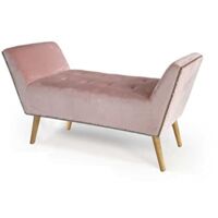 Panca retro in velluto rosa gambe in legno