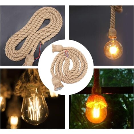 Eosnow 3m E27 Vintage Chanvre Corde Plafonnier Base Pendentif Lampe Ampoule Titulaire 85-265V,3m 1 tête