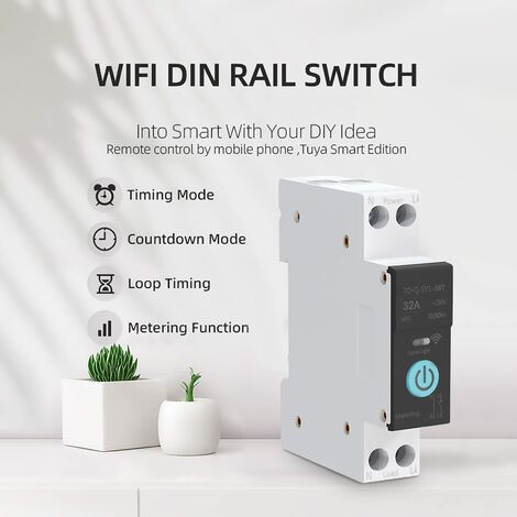 Eosnow Disjoncteur sur rail DIN,commutateur WIFI intelligent,télécommande pour téléphone portable,3 modes de synchronisation,pour appareils électroménagers,32A