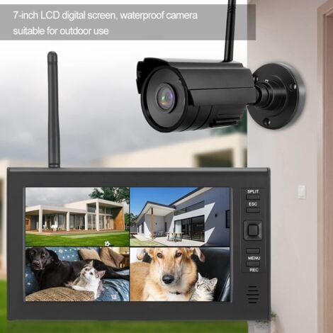 Eosnow,Système de surveillance de sécurité sans fil LCD 7 pouces, WIFI 4CH, affichage + caméra, 1 caméra IR, carte mémoire EU