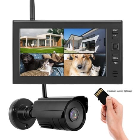 Eosnow,Système de surveillance de sécurité sans fil LCD 7 pouces, WIFI 4CH, affichage + caméra, 1 caméra IR, carte mémoire EU