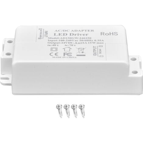 Eosnow Pilote de LED DC24V 0,625A 15W, lampe à monter soi-même, transformateur de pilote de LED basse tension AC 100-240V