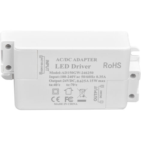 Eosnow Pilote de LED DC24V 0,625A 15W, lampe à monter soi-même, transformateur de pilote de LED basse tension AC 100-240V
