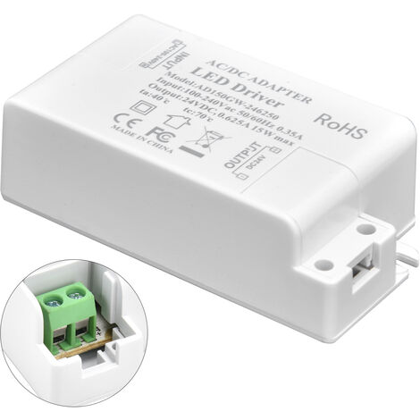 Eosnow Pilote de LED DC24V 0,625A 15W, lampe à monter soi-même, transformateur de pilote de LED basse tension AC 100-240V