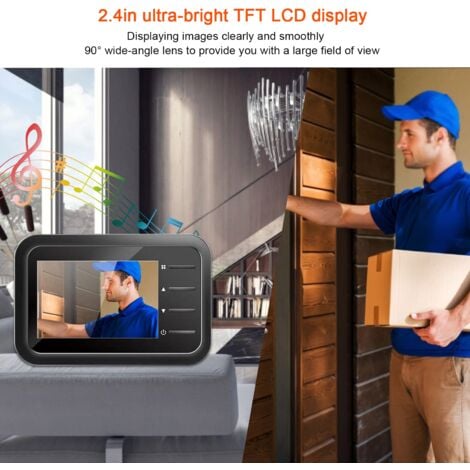 Eosnow,Sonnette Vidéo Numérique sans Fil, Caméra Judas avec Moniteur LCD 2,4 Pouces, Caméra œil de Chat de Surveillance électronique, Objectif HD Grand Angle 90 °, Vision Nocturne IR